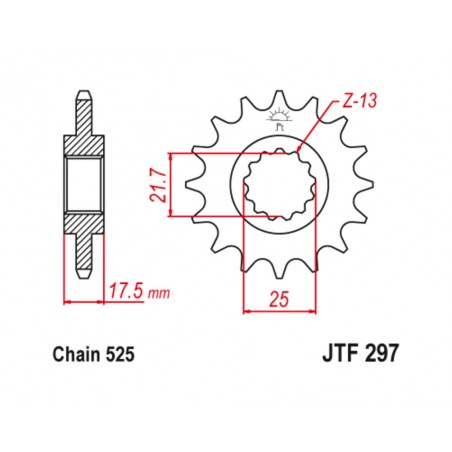 JT SPROCKETS Piñón de acero con goma antiruido 297 - 525 1126796001