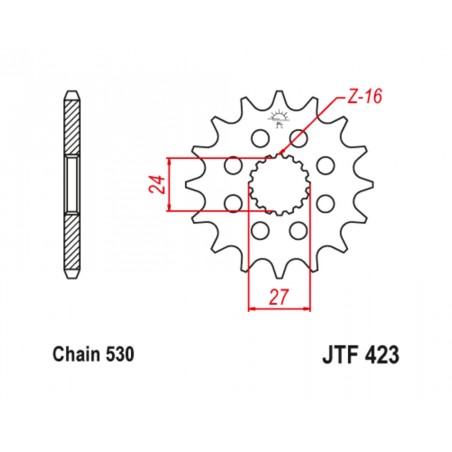 JT SPROCKETS Piñón de acero con goma antiruido 423 - 530 1126798002