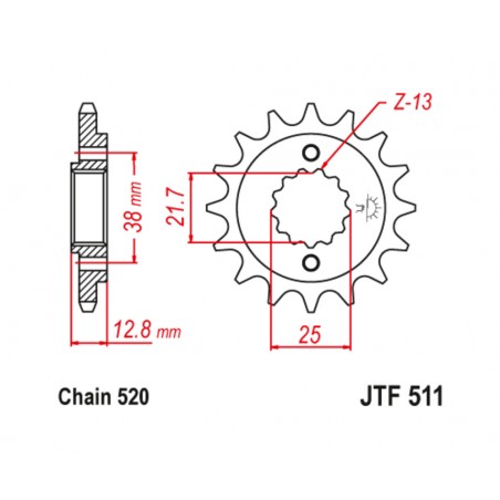 JT SPROCKETS Steel pinion with anti-noise rubber 511 - 520 1126799002