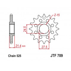 JT SPROCKETS Steel pinion with anti-noise rubber 709 - 525 1126802001