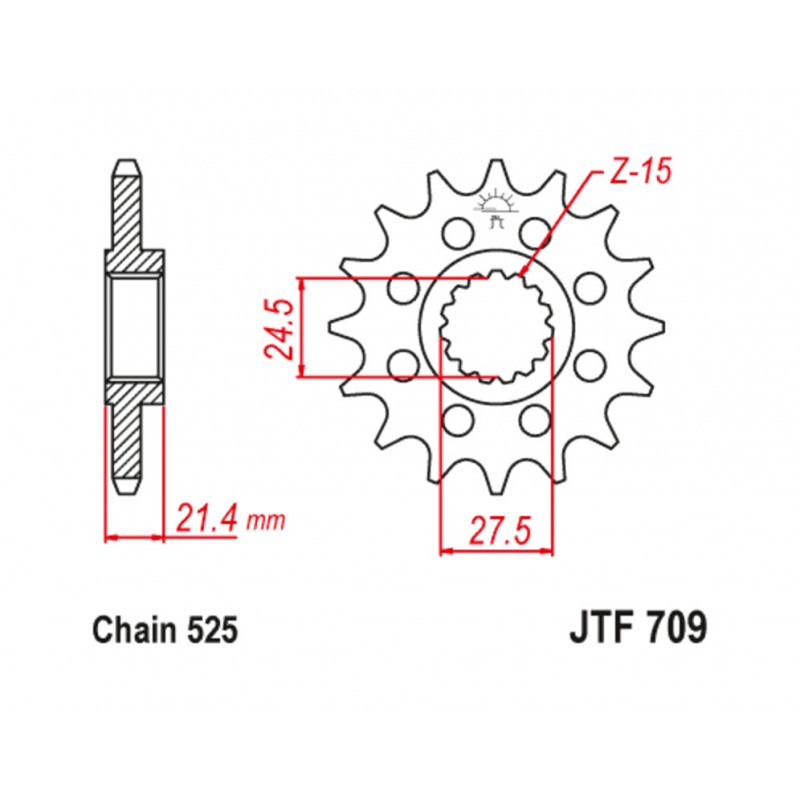 JT SPROCKETS Steel pinion with anti-noise rubber 709 - 525 1126802001