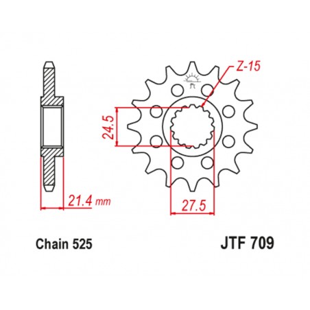 JT SPROCKETS Piñón de acero con goma antiruido 709 - 525 1126802001