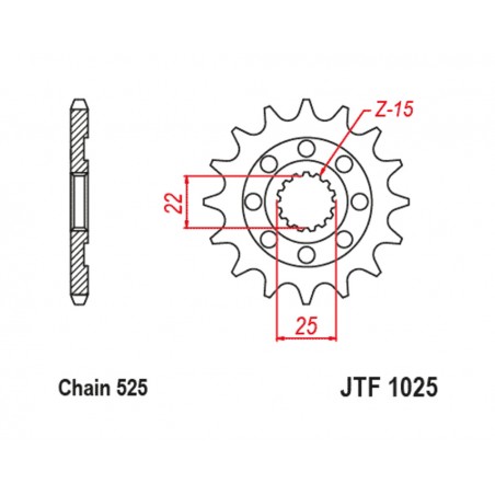 JT SPROCKETS Standard steel pinion 1025 - 525 1127996001