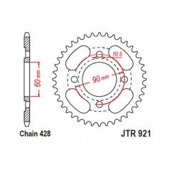 JT SPROCKETS Corona de acero estándar 921 - 428 1128064001
