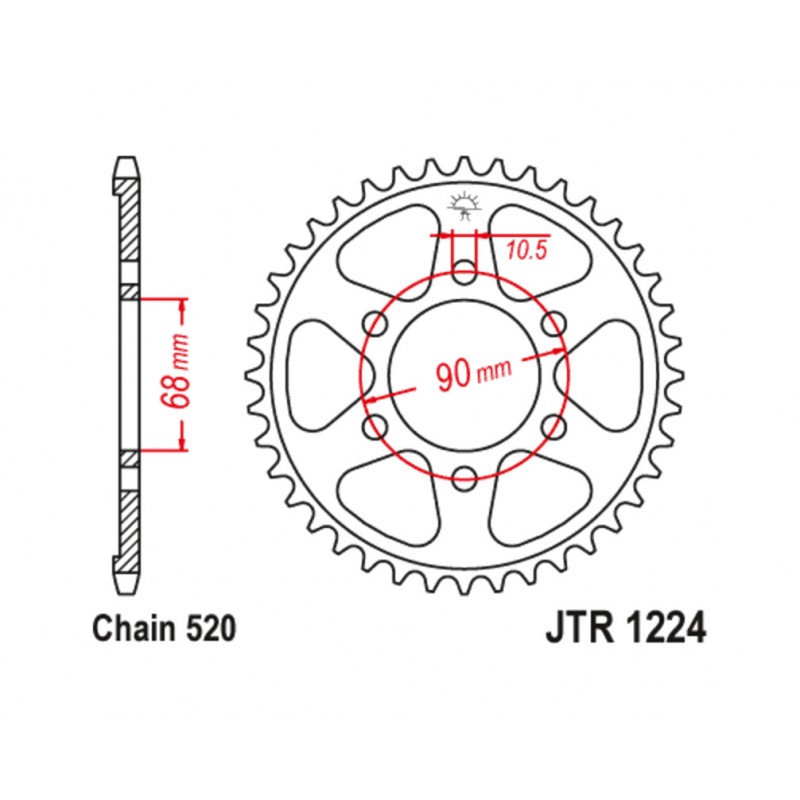 JT SPROCKETS Standard steel crown 1224 - PASO 520 1129180001