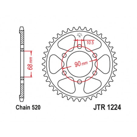 JT SPROCKETS Standard steel crown 1224 - PASO 520 1129180001