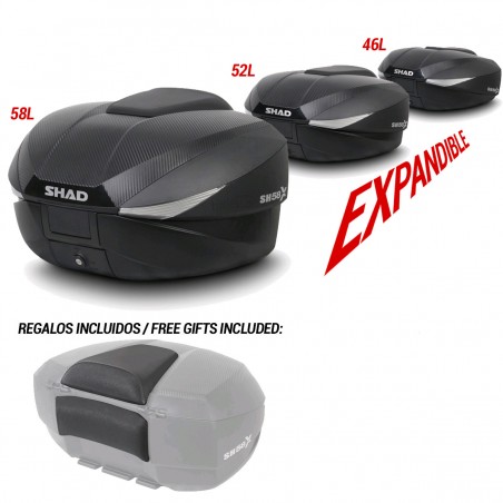 SHAD Baul trasero moto EXPANDIBLE tres tamaños SH58X D0B58106-KIT1