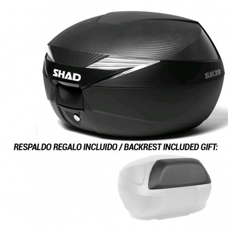 SHAD Baul maleta trasera moto con respaldo y tapa simil carbono de regalo SH39 SH 39 39L D0B39106-KIT1