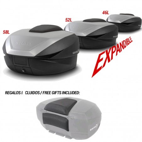 SHAD Baul trasero moto EXPANDIBLE tres tamaños SH59X D0B59100-KIT1