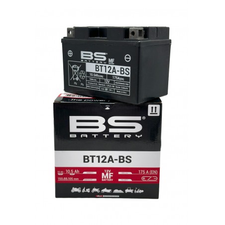 BS BATTERY Bateria BT12A-BS sin mantenimiento de 12V y 10AH para motos [MEJORADO] 14448