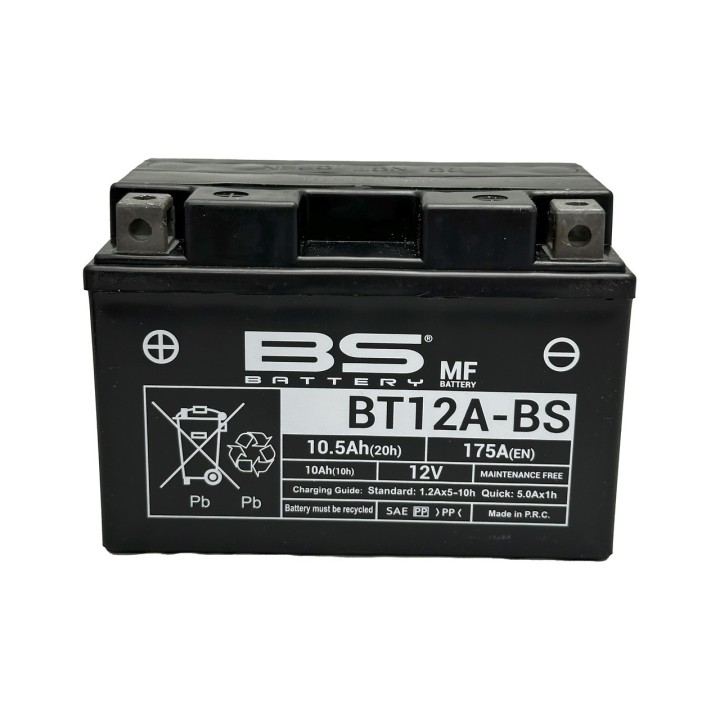 BS BATTERY Bateria BT12A-BS sin mantenimiento de 12V y 10AH para motos [MEJORADO] 14448