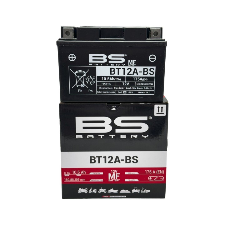 BS BATTERY Bateria BT12A-BS sin mantenimiento de 12V y 10AH para motos [MEJORADO] 14448