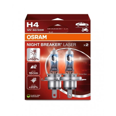 OSRAM Lámpara para faro H4 NIGHT BREAKER LASER LIGHT 12V 60/55W P43T-38 - 2 UDS 1129532