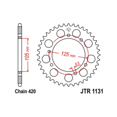 JT SPROCKETS Corona de acero estándar 1131 - PASO 420 1074876008
