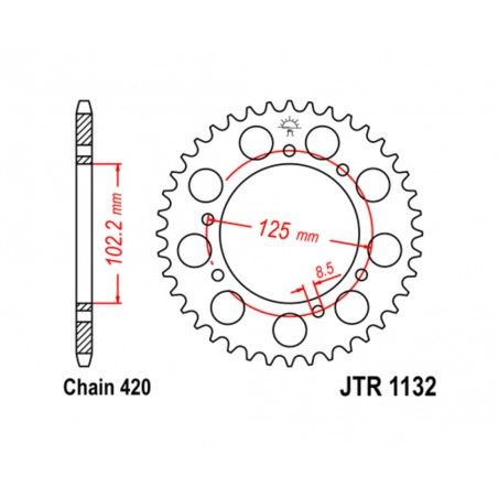 JT SPROCKETS Corona de acero estándar 1132 - PASO 420 1074877003