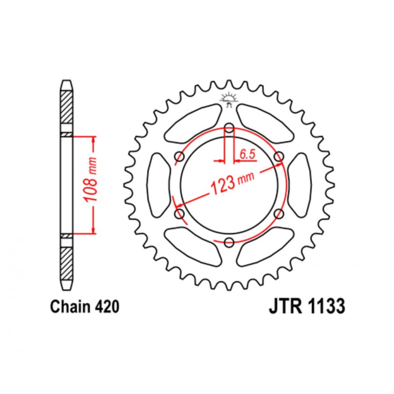 JT SPROCKETS Corona de acero estándar 1133 - PASO 420 1074878003