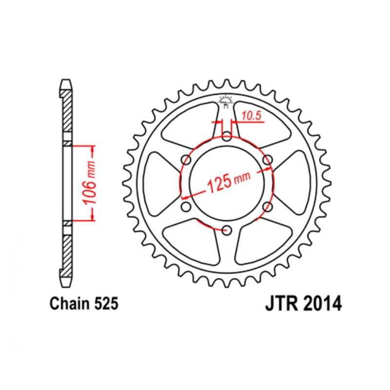 JT SPROCKETS Corona de acero estándar 2014 - PASO 525 1074984004