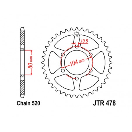 JT SPROCKETS Standard steel crown 478 - PASO 520 1075511006