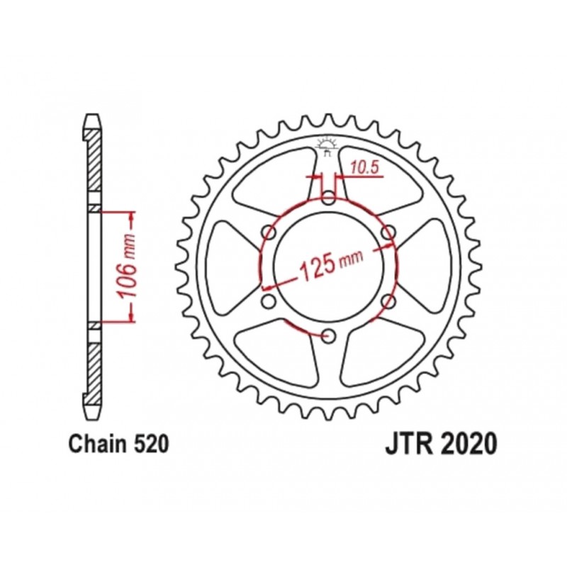 JT SPROCKETS Corona de acero estándar 2020 - 520 1096593002