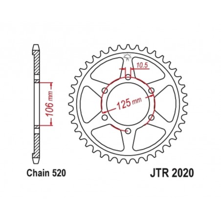 JT SPROCKETS Corona de acero estándar 2020 - 520 1096593002