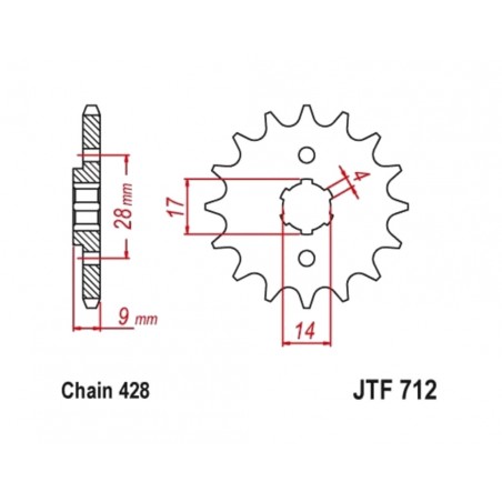 JT SPROCKETS Piñón de acero estándar 712 - 428 1129690001