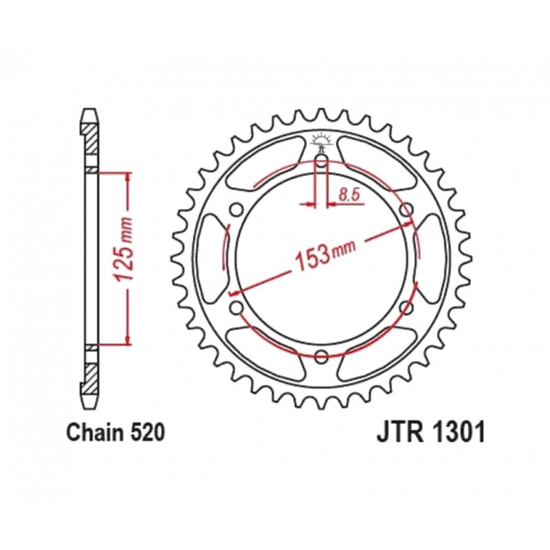 JT SPROCKETS Corona de acero estándar 1301 - PASO 520 1129691001