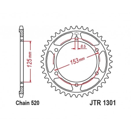 JT SPROCKETS Standard steel crown 1301 - PASO 520 1129691001