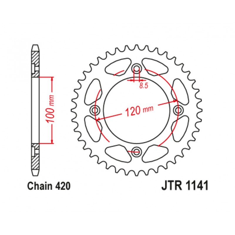 JT SPROCKETS Corona de acero estándar 1141 - PASO 420 1129820002