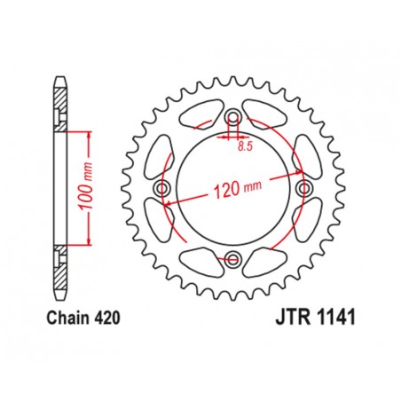 JT SPROCKETS Corona de acero estándar 1141 - PASO 420 1129820003