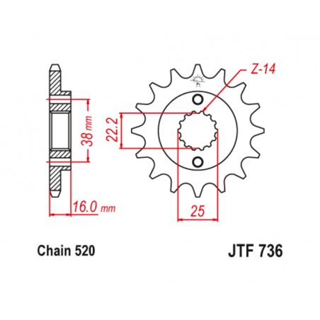 JT SPROCKETS Steel pinion with anti-noise rubber 736 520 1130489001