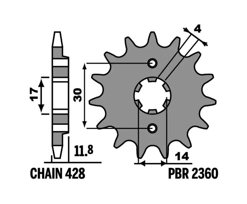 PBR Piñón de acero estándar 2360 - PASO 428 1129688001