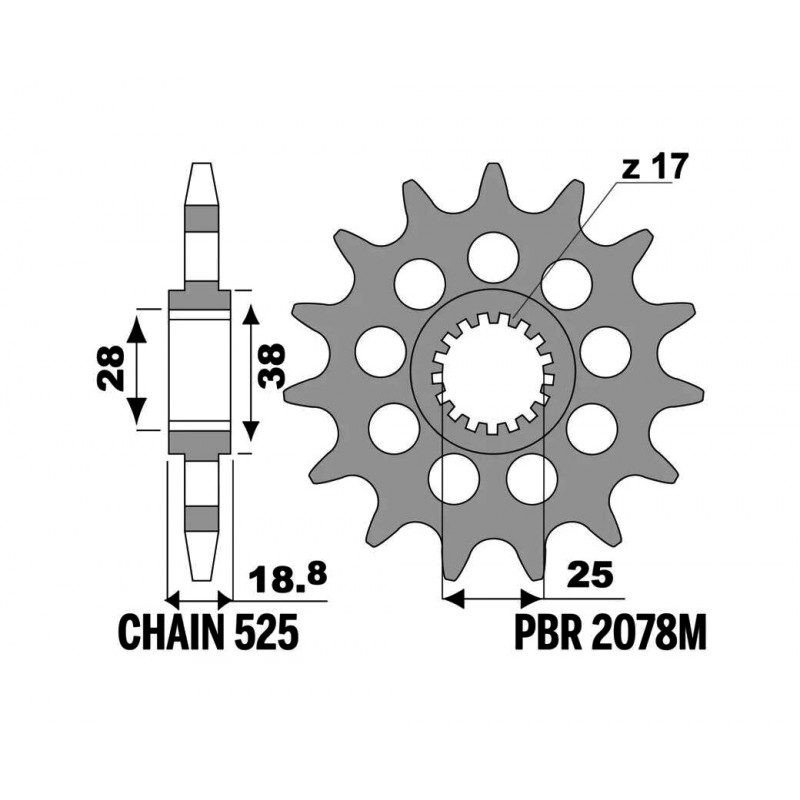 PBR Piñón de transmisión acero estándar 2078M - 525 1077547001