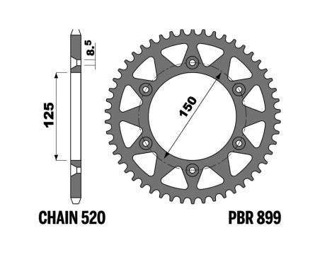 PBR Corona plato transmisión trasero acero STANDARD 899 - 520 1075577013
