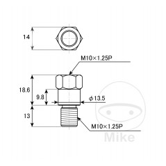 JMP Motorcycle Right to Left Thread Mirror Adapter M10 x 1.25 7132700