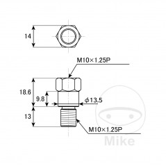 JMP Adaptador de retrovisor rosca izquierda a derecha para motocicleta M10 X 1.25 7132701