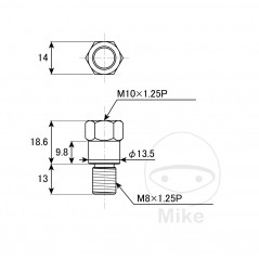 JMP Adaptador de retrovisor rosca izquierda m8 a derecha m10 x 1.25 para motocicleta 7132703
