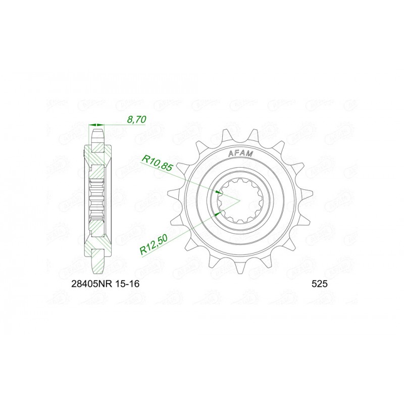 AFAM Steel pinion with anti-noise rubber 28405NR-525 1151532002