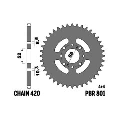PBR Corona plato transmisión trasero acero STANDARD 801 - 520 1075489016