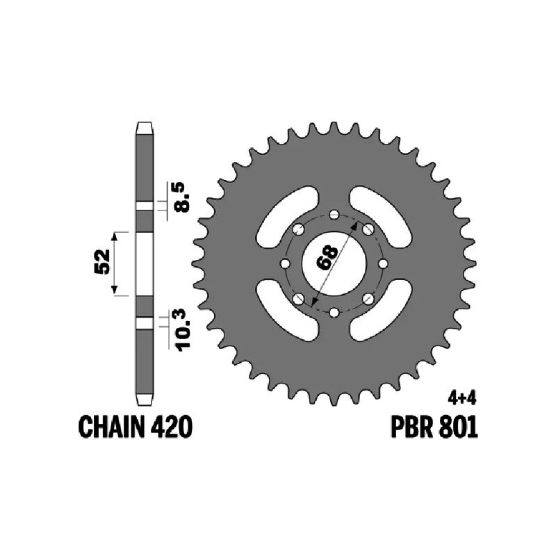 PBR Corona plato transmisión trasero acero STANDARD 801 - 520 1075489016