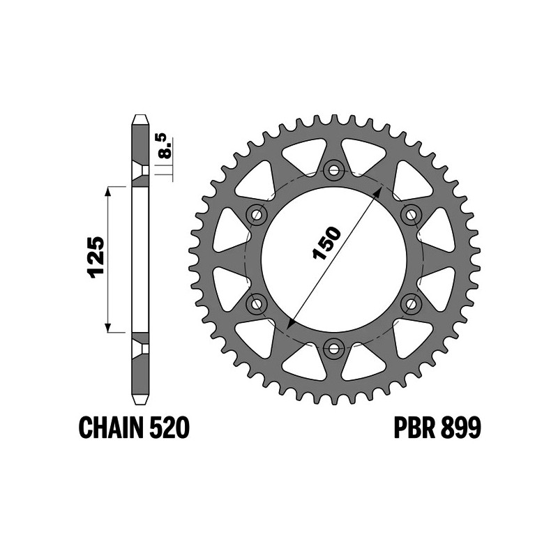 PBR Corona plato transmisión trasero acero STANDARD 899 - 520 1075577015
