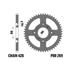 PBR Corona plato transmisión trasero acero STANDARD 269 - 428 1075254016