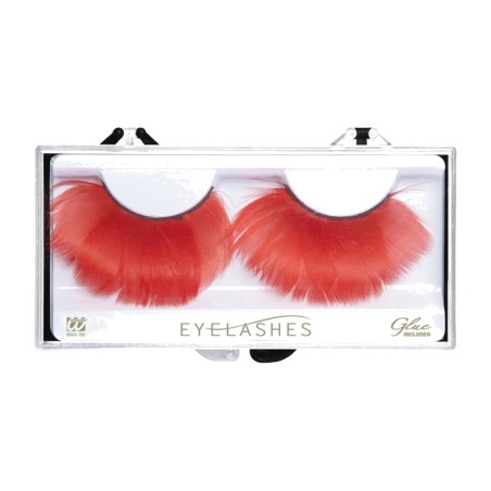 red feather false eyelashes with glue