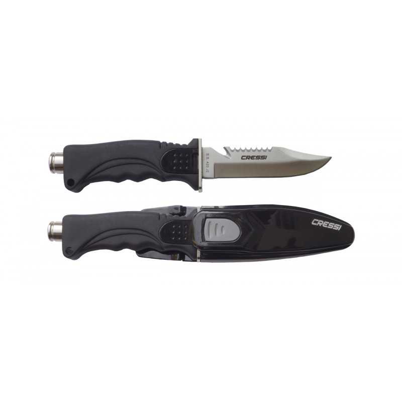 CRESSI Cuchillo de buceo SKORPION - Hoja acero inoxidable templado, empuñadura anatómica Soft Grip y sistema enganche rápido BRC