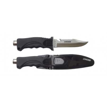 CRESSI Cuchillo de buceo SKORPION - Hoja acero inoxidable templado, empuñadura anatómica Soft Grip y sistema enganche rápido BRC