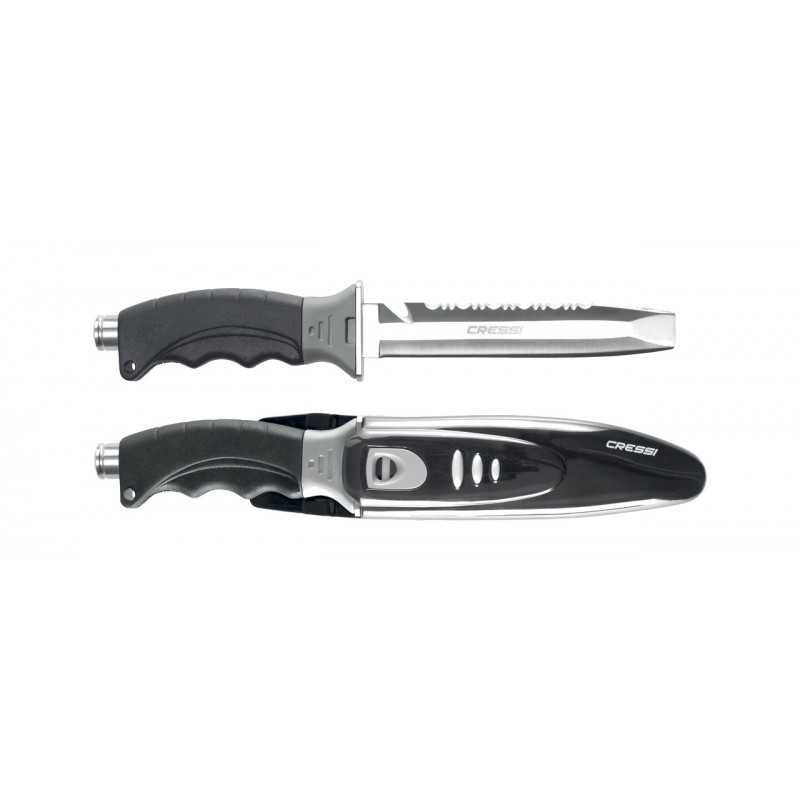 CRESSI Cuchillo de buceo BORG | Hoja acero inoxidable AISI 420 y empuñadura anatómica soft grip BRC 559100