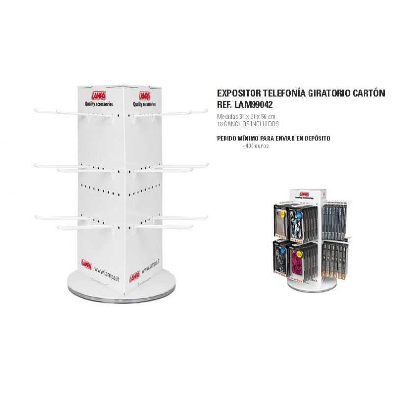 LAMPA Expositor giratorio carton 18 ganchos para productos telefonia 31X31X56 5 CM LAM99042
